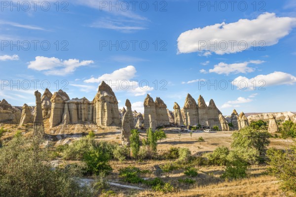 Cappadocian mountain range and blue cloudy sky