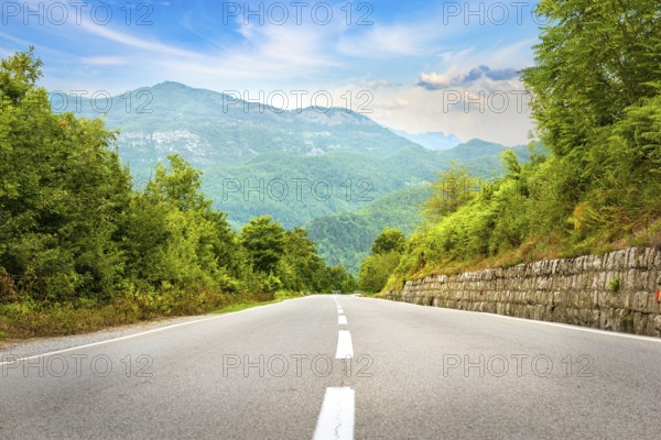 Way to mountains of Montenegro at sunrise