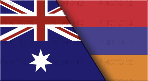 Double Flag of Australia and Armenia. Australian and Armenian National flags. 3D illustration. Illustration of Double Flag. National symbol. Two Flags Together