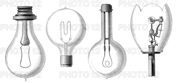 Glühbirnenmodelle von Edison, Maxim, Swan und Werdermann, 19. Jahrhundert