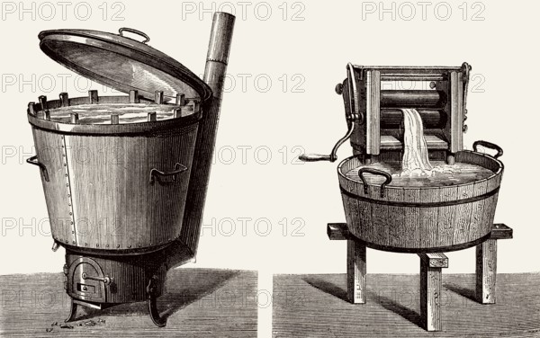 Alte Waschmaschine und Wäschemangel oder Wringer, 19.