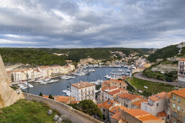 Bonifaccio, France, 2 December, 2022: view of the harbor and marina in Bonifaccio in southern Corsica, Europe