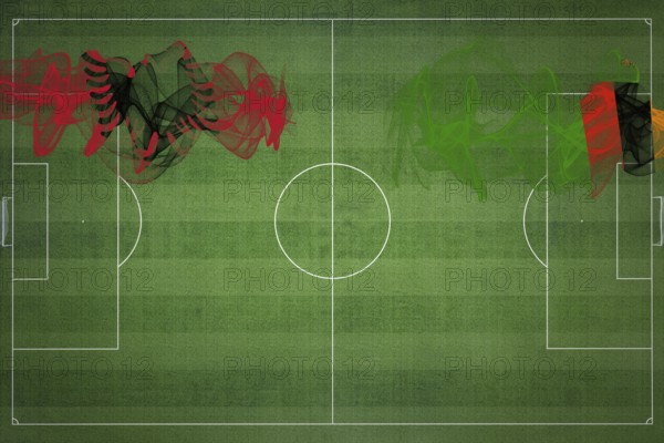 Albania vs Zambia Soccer Match, national colors, national flags, soccer field, football game, Competition concept, Copy space