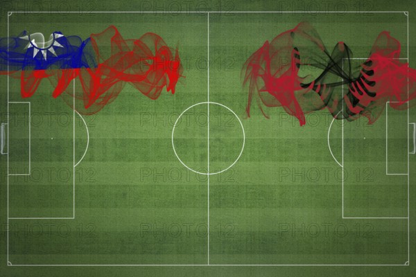 Taiwan vs Albania Soccer Match, national colors, national flags, soccer field, football game, Competition concept, Copy space
