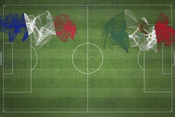France vs Mexico Soccer Match, national colors, national flags, soccer field, football game, Competition concept, Copy space