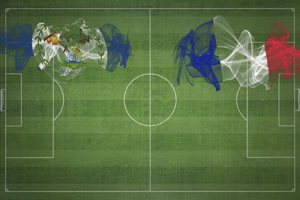 Belize vs France Soccer Match, national colors, national flags, soccer field, football game, Competition concept, Copy space