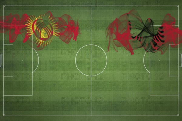 Kyrgyzstan vs Albania Soccer Match, national colors, national flags, soccer field, football game, Competition concept, Copy space