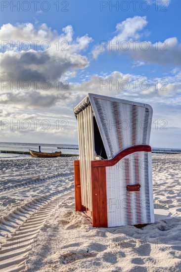 Beach chairs in the morning after sunrise in summer