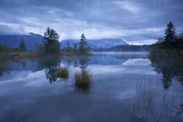 Dusk on Barmsee lake in Alps, Bavaria, Germany, Europe