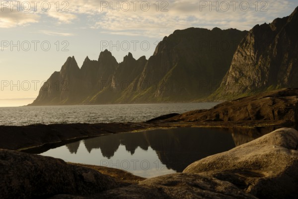 Midnight sun at Tungeneset, Senja, Troms, Norway, Europe
