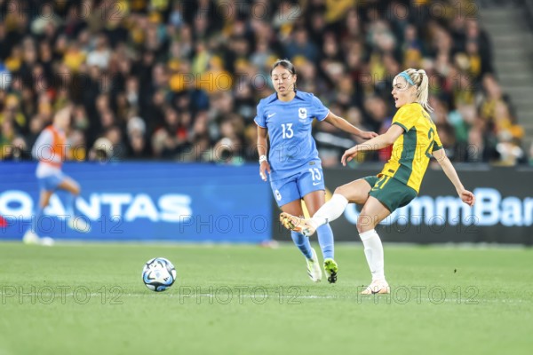 MELBOURNE, AUSTRALIA, JULY 14 : Ellie Carpenter of Australia as Australia plays France in the World Cup 2023 Send Off friendly match on 14th July 2023