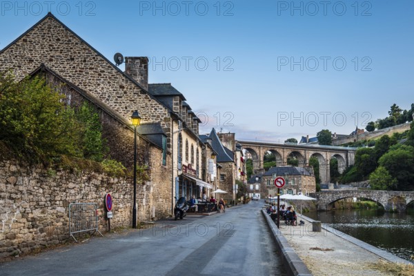 Dinan, France, July 23, 2018: View of the river Rance and the harbour of the city of Dinan, French Brittany, Europe