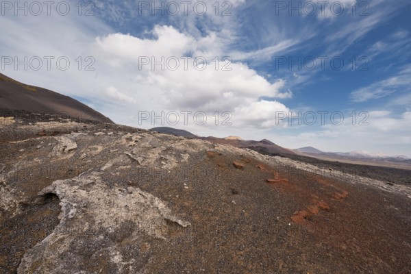 Amazing volcanic landscape and lava desert in Timanfaya national park, Lanzarote, canary islands, Spain, Europe