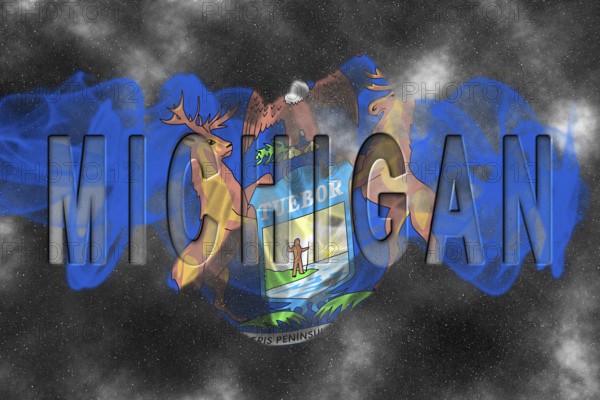 Michigan Flag with Starry Background Smoke Effect