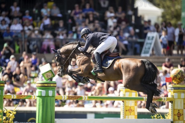 Cian O'Conner of Ireland and riding Fermoy compete in the first round of the 1.60m CPKC International during the Spruce Meadows Masters, presented by Rolex, in Calgary, Alberta, Canada, North America