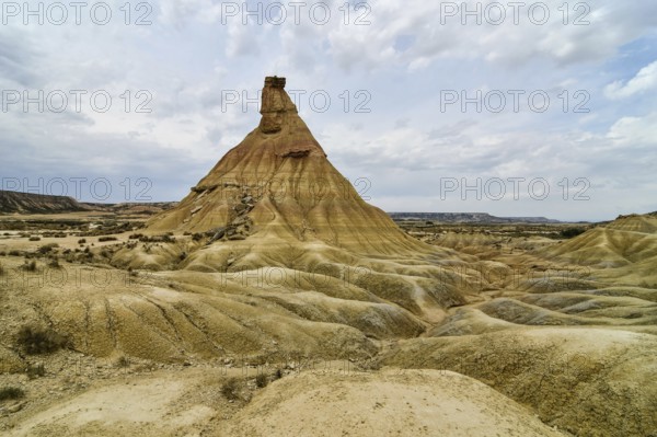 Spanish landscape view of european countryside in bardenas reales desert park spain