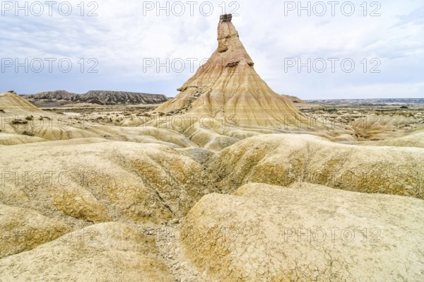Spanish landscape view of european countryside in bardenas reales desert park spain