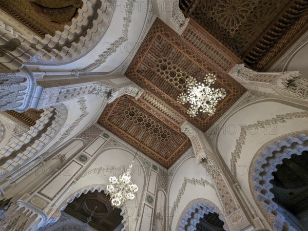 CASABLANCA, MOROCCO, APRIL 13, 2023, Interior of the famous Hassan II Mosque at the coast of Casablanca, Morocco, Africa