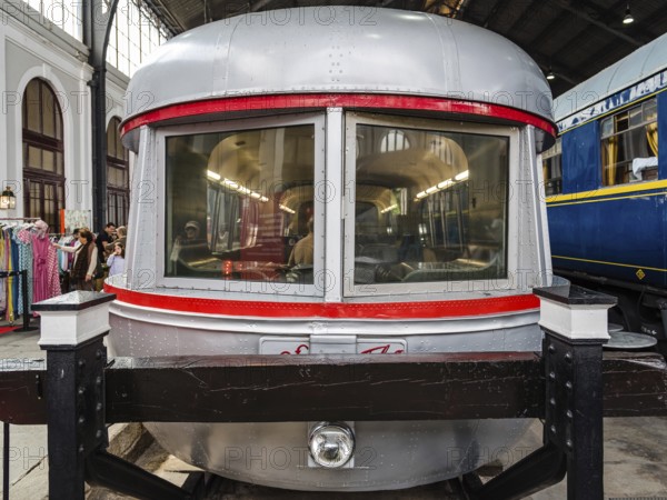 Madrid, Spain, June 9, 2018: Old train in Engine Market, Mercado de Motores, at Madrid Railway Museum. It is located in the train museum of Delicias, Europe