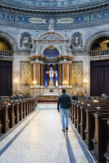Copenhagen, Denmark, August 10, 2016. Interior view of Frederik Church popularly known as The Marble Church for its rococo architecture, is an Evangelical Lutheran church in Copenhagen, Denmark, Europe