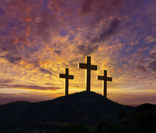 Crucifixion cross symbol of Golgotha in Christian religion photo mount
