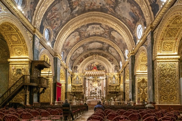 Valletta, Malta, 23 December, 2023: interior view of the Co-Cathedral of Saint John in Valletta, Europe