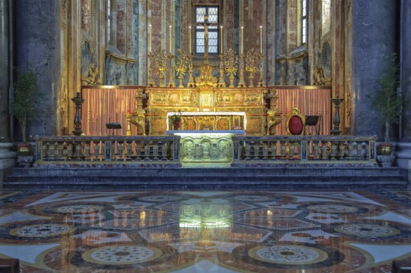 Main altar and marble floor of the San Giuseppe dei Teatini church, Palermo, Sicily, Italy, 20 October 2011, Europe