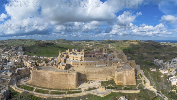 Victoria, Malta, 20 December, 2023: drone view of the Cittadella fortress in Victoria on Gozo Island in Malta, Europe