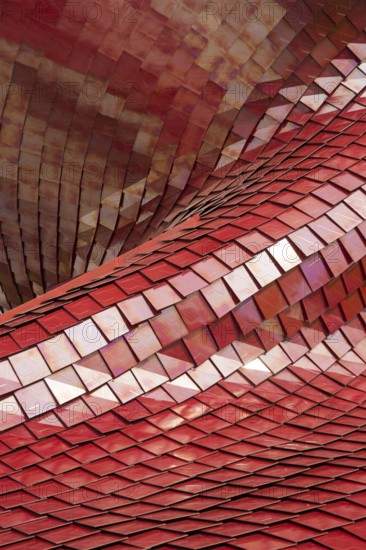 Covering of a building with the use of modern tiles of red color
