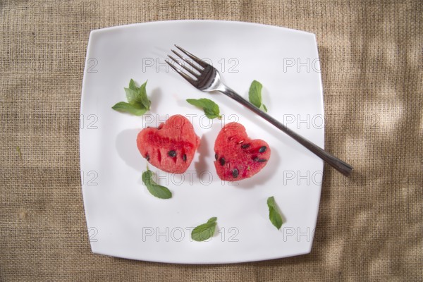 Fruits of summer Presentation of watermelon Servings a heart shape