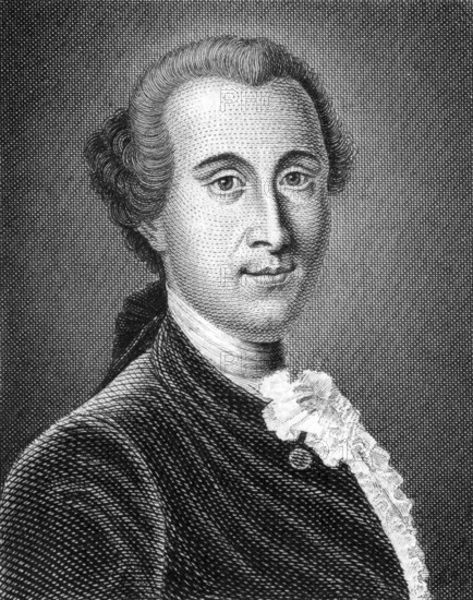 Johann Georg Ritter von Zimmermann (1728-1795) on engraving from 1859. Swiss philosophical writer, naturalist and physician. Engraved by unknown artist and published in Meyers Konversations-Lexikon, Germany, 1859, Europe