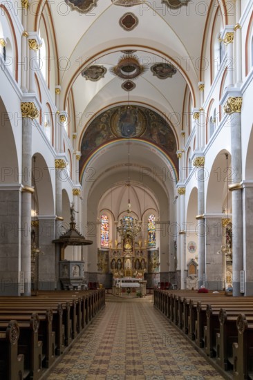 Maribor, Slovenia, 10 october, 2022: interior view of the central nave of the Basilica of Our Mother of Mercy in Maribor, Europe