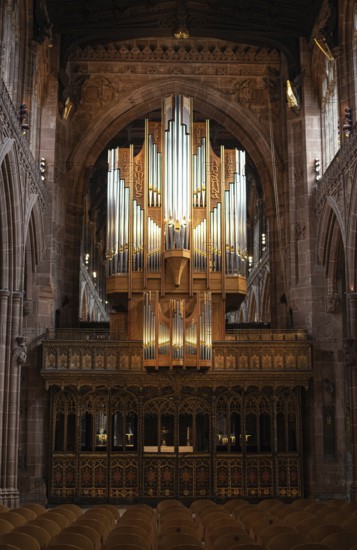 Manchester, United Kingdom, July 16 2019: Interior architecural details of the famous and beautiful Catholic Cathedral of Manchester in United Kingdom, Europe