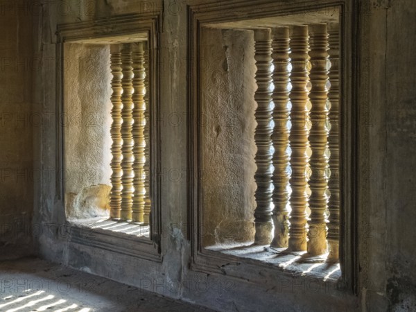 Carved balusters at Angkor Wat, Siem Reap, Cambodia, Asia