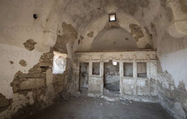 Interior of an abandoned and deserted Christian orthodox church at the village of Akanthou in Northen Cyprus