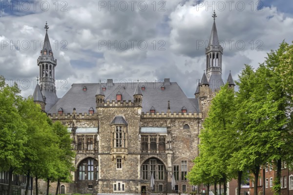 Gothic Aachen Rathaus or Aachen City Hall is one of the most striking structures in the Altstadt of Aachen, Germany, Europe