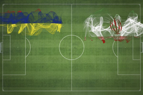 Mauritius vs Iran Soccer Match, national colors, national flags, soccer field, football game, Competition concept, Copy space