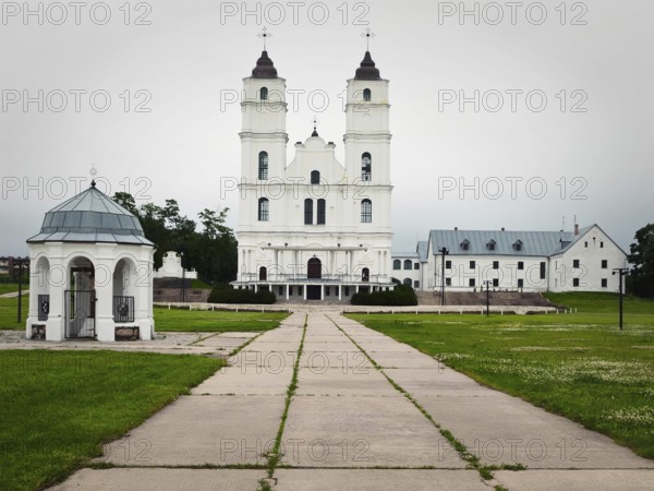 White catholic church in Aglona place retro styled photo
