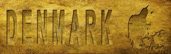Denmark Map and Text on Grunge Gold Texture