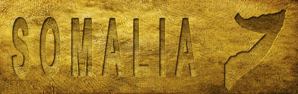Somalia Map and Text on Grunge Gold Texture