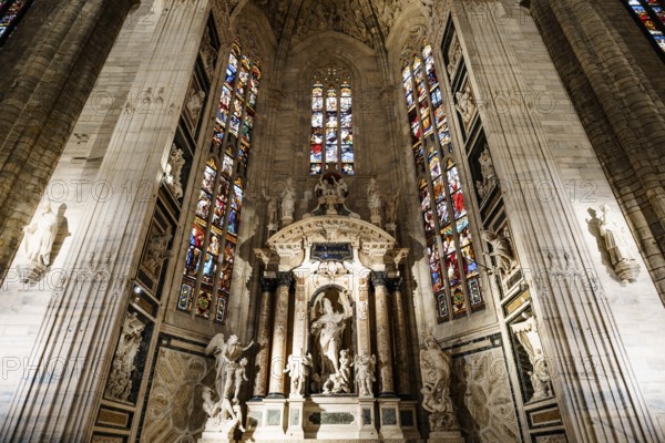 Stone altar of San Giovanni Bono Saint John the Good in the Duomo. Milan, Italy.