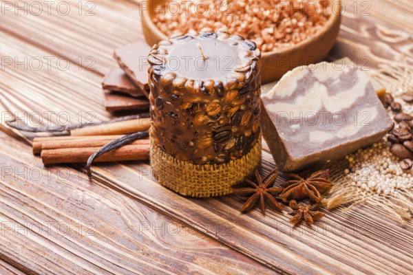 Chocolate and coffee spa - aroma candle, handmade soap and bath pearls