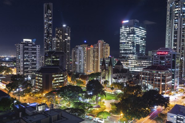 The illuminated skyline of Brisbane at night