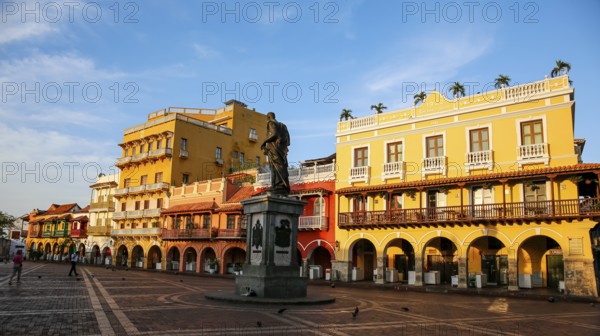 View to an ensemble of colorful historic buildings on a sunny day in Cartagena, Colombia, Unesco World Heritage, South America