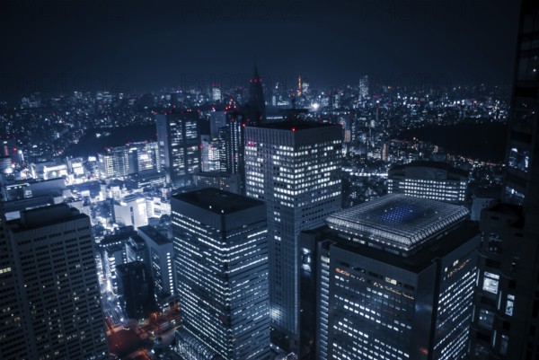 Skyscrapers of night view seen from the Tokyo Metropolitan Government Building. Shooting Location: Tokyo metropolitan area