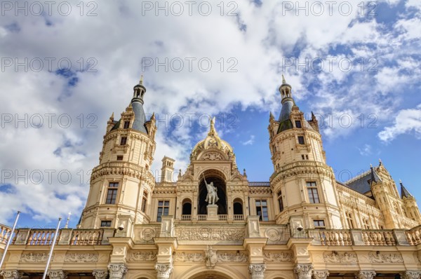 Schwerin Palace in romantic Historicism architecture style located in the city of Schwerin, Germany, Europe