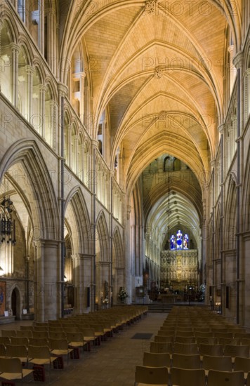 The Cathedral and Collegiate Church of St Saviour and St Mary Overie, view from the nave into the chancel to the east with choir screen (c. 1520), St, Saint, Saint
