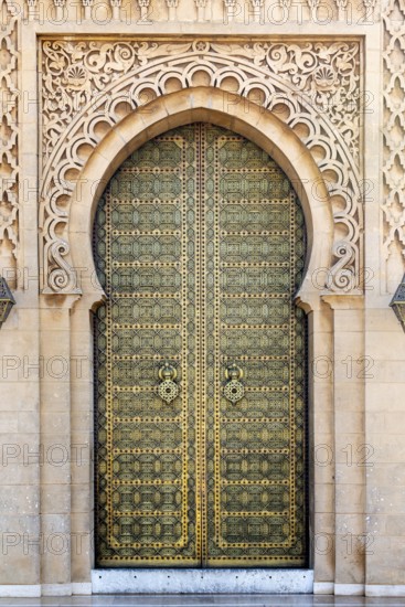 Door at the Mausoleum of Mohammed V. The Mausoleum of Mohammed V is a mausoleum located on the opposite side of the Hassan Tower, on the Yacoub al-Mansour esplanade in Rabat, Morocco, Africa
