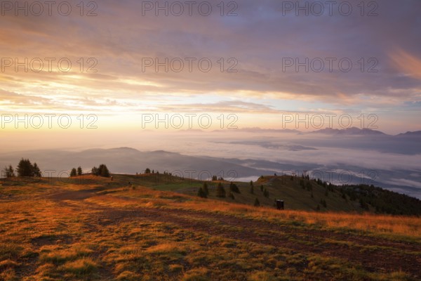 Amazing morning in Gerlitzen Apls in Austria.Inverse weather and view of the mountains in Slovenia