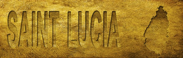 Saint Lucia Map and Text on Grunge Gold Texture